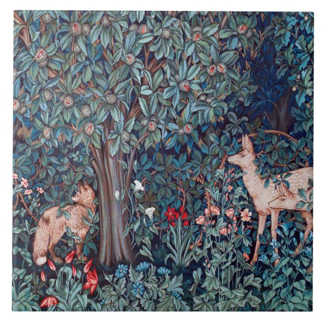 Animals in The Forest, William Morris Tile (Front)