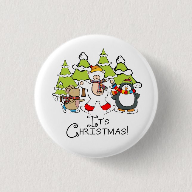 Animals It's Christmas 1 Inch Round Button (Front)
