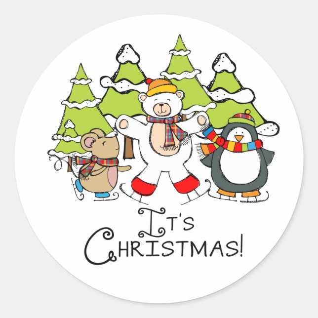Animals It's Christmas Classic Round Sticker (Front)