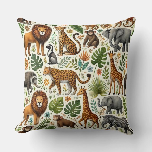 Animal's Jungle Throw Pillow (Front)
