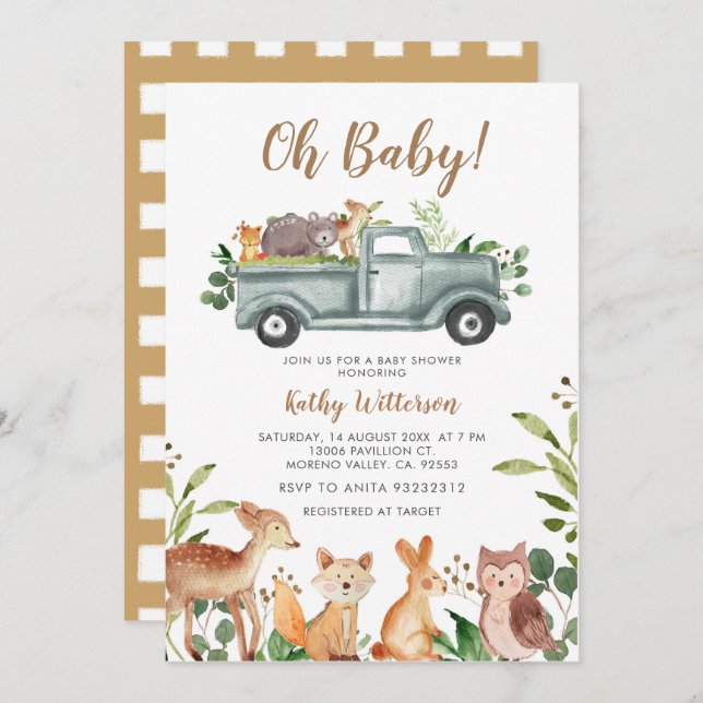 Animals Jungle Truck Baby Shower Invitation (Front/Back)
