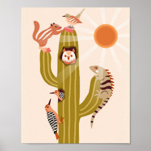 Animals living in a cactus kids poster