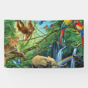 Animals living together throw pillow banner