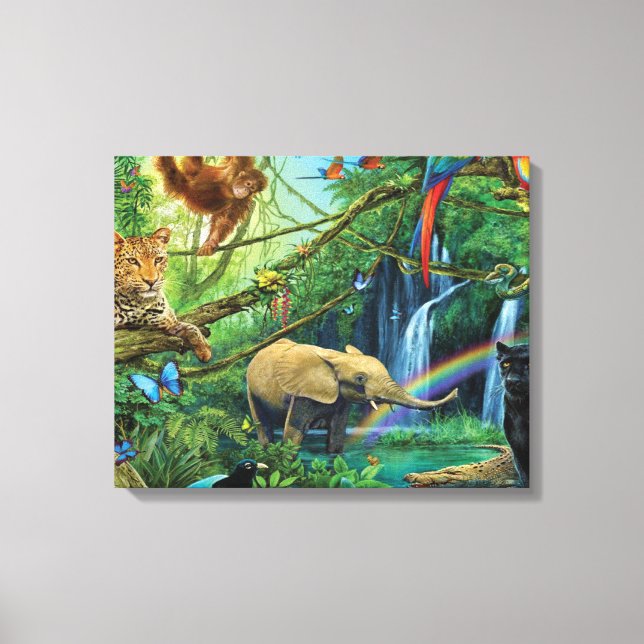 Animals living together throw pillow canvas print (Front)