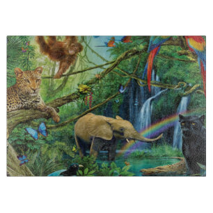 Animals living together throw pillow cutting board