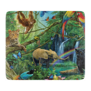 Animals living together throw pillow cutting board