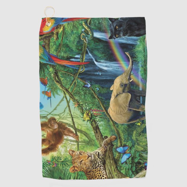 Animals living together throw pillow golf towel (Front)