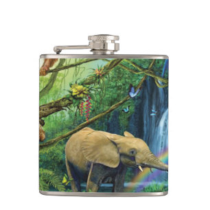 Animals living together throw pillow hip flask