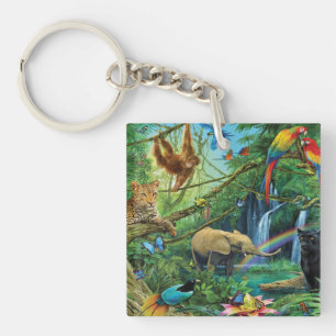 Animals living together throw pillow keychain