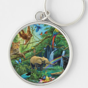 Animals living together throw pillow keychain