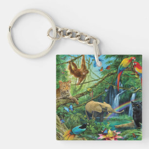 Animals living together throw pillow keychain