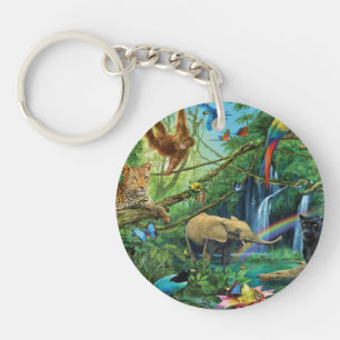 Animals living together throw pillow keychain