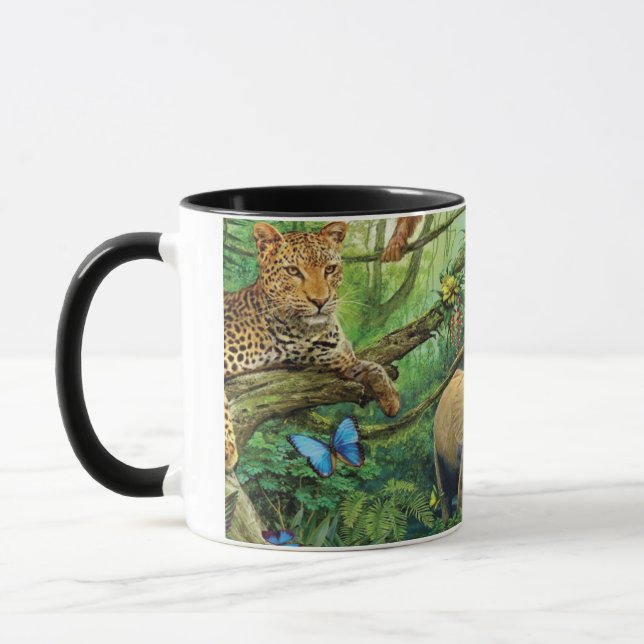 Animals living together throw pillow mug (Left)