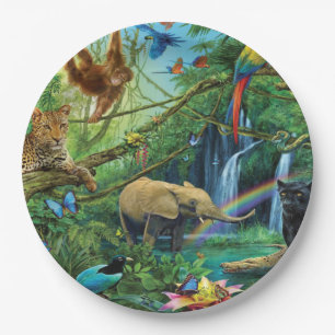Animals living together throw pillow paper plate