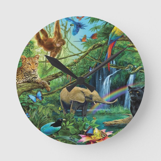 Animals living together throw pillow round clock (Front)