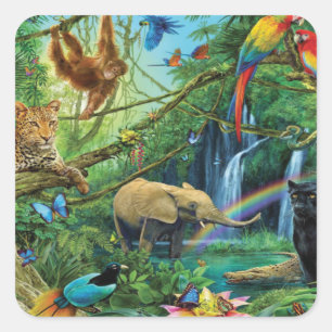 Animals living together throw pillow square sticker