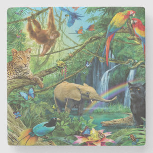 Animals living together throw pillow stone coaster