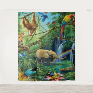 Animals living together throw pillow tapestry