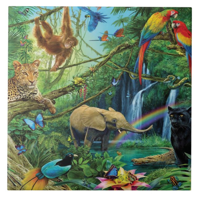 Animals living together throw pillow tile (Front)