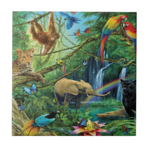 Animals living together throw pillow tile