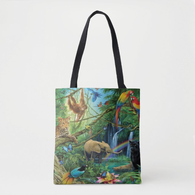 Animals living together throw pillow tote bag (Front)