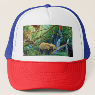 Animals living together throw pillow trucker hat