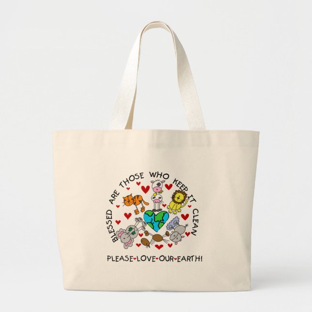 Animals Love Our Earth Large Tote Bag (Front)