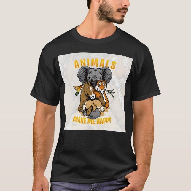 Animals Make Me Happy retro T-Shirt (Front)