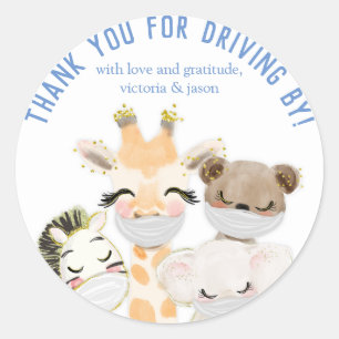 Animals Masks Covid Drive By Baby Shower Stickers