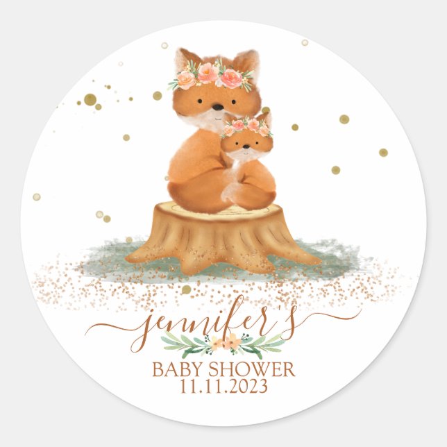 Animals Mom and Kid Fox Family Favour Classic Round Sticker (Front)