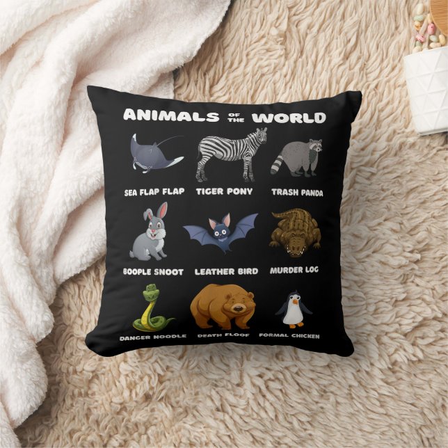 Animals Of The World Gift Funny Rare Animals Memes Throw Pillow (Blanket)