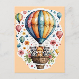 Animals On A baloon Postcard