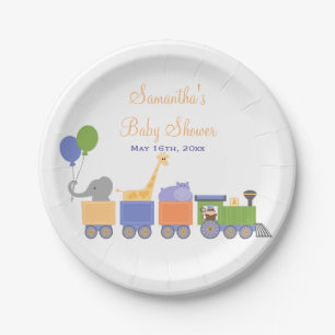Animals On A Train Baby Shower Paper Plate