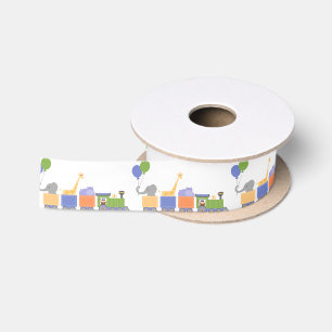 Animals On A Train Baby Shower Satin Ribbon