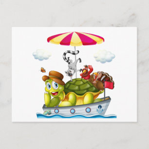 Animals on boat postcard