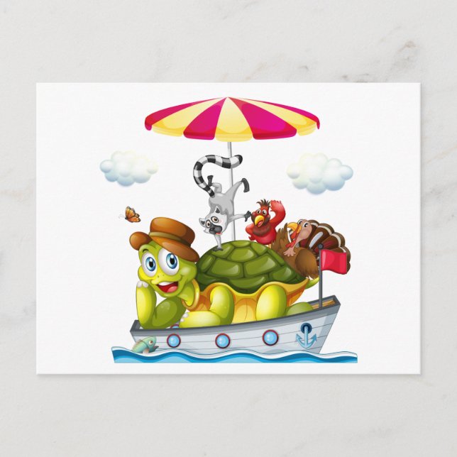 Animals on boat postcard (Front)