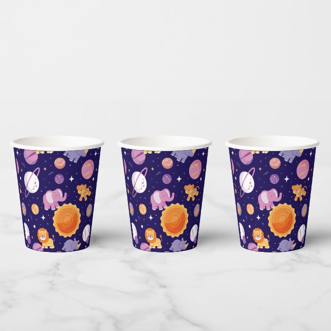 Animals on space party cups (Multi)