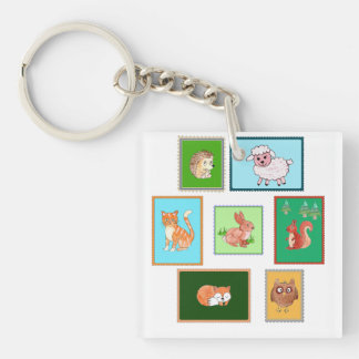 animals on stamps keychain