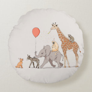Animals party cute nursery art birthday dog  throw round pillow