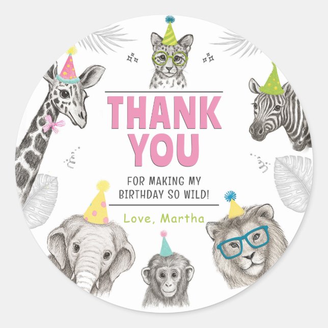 Animals Party  | Wild Animal Birthday Classic Round Sticker (Front)