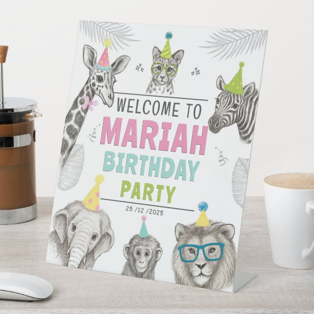 Animals Party  | Wild Animal Birthday Pedestal Sign (In SItu)