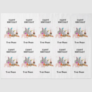 Animals Partying - Animals at Birthday Party Name Tissue Paper