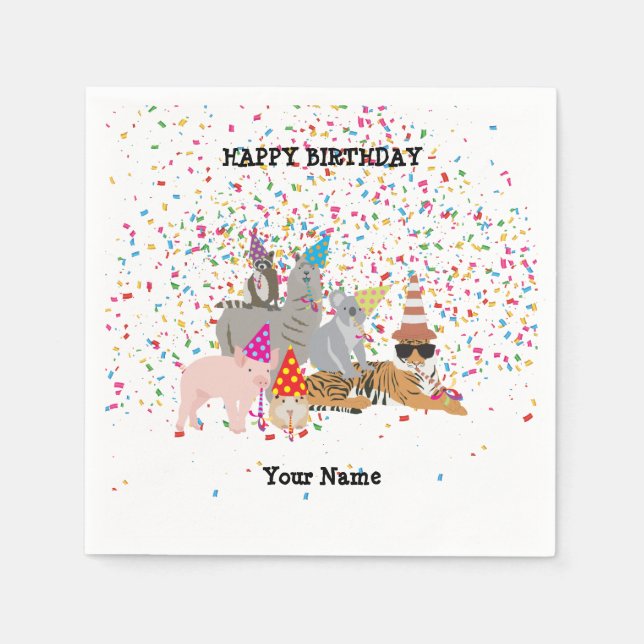 Animals Partying - Animals at Birthday Party Napkin (Front)