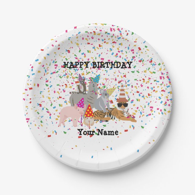 Animals Partying - Animals at Birthday Party  Paper Plate (Front)