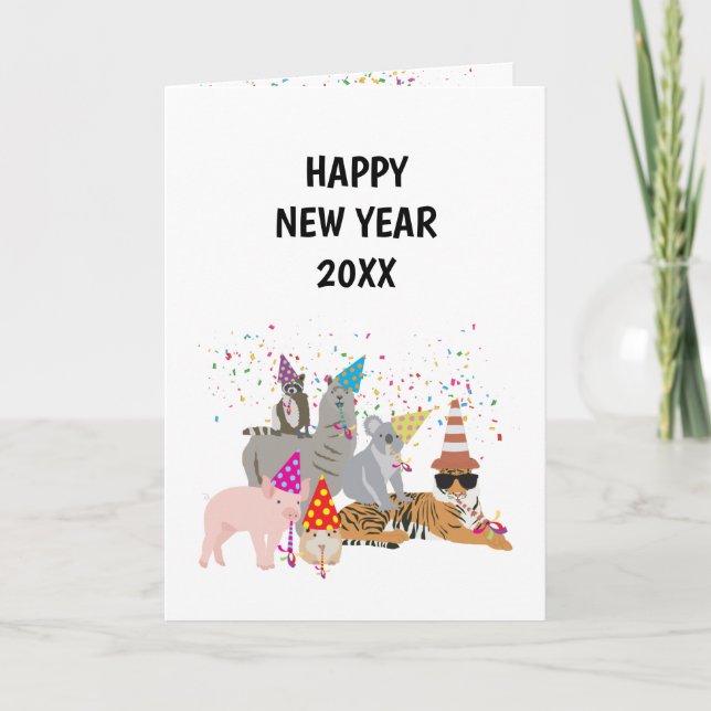 Animals Partying - Animals Holiday New Years Card (Front)