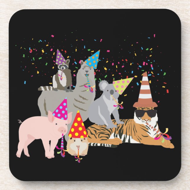 Animals Partying - Cute Animals Having a Party Coaster (Front)