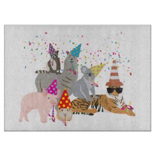 Animals Partying - Cute Animals Having a Party Cutting Board