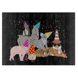 Animals Partying - Cute Animals Having a Party Cutting Board
