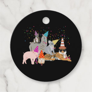 Animals Partying - Cute Animals Having a Party Favour Tags