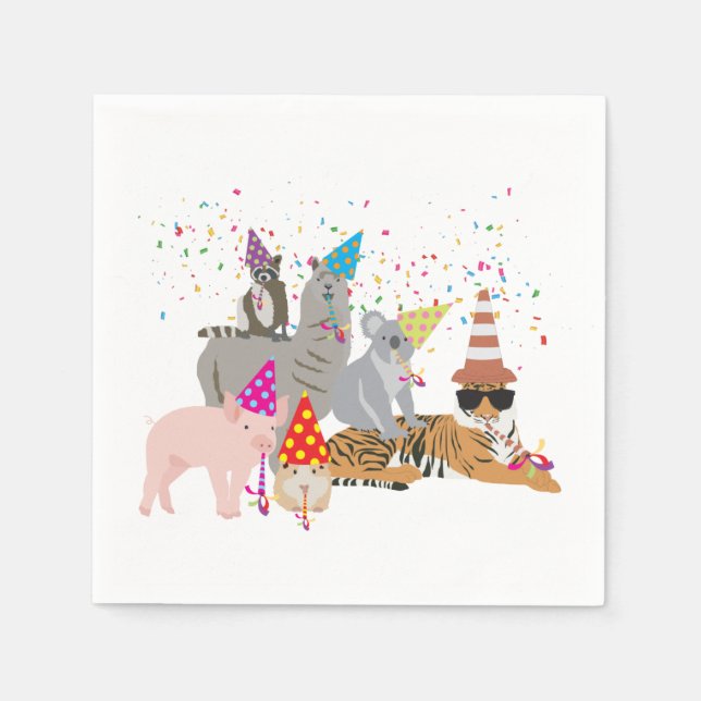 Animals Partying - Cute Animals Having a Party Napkin (Front)